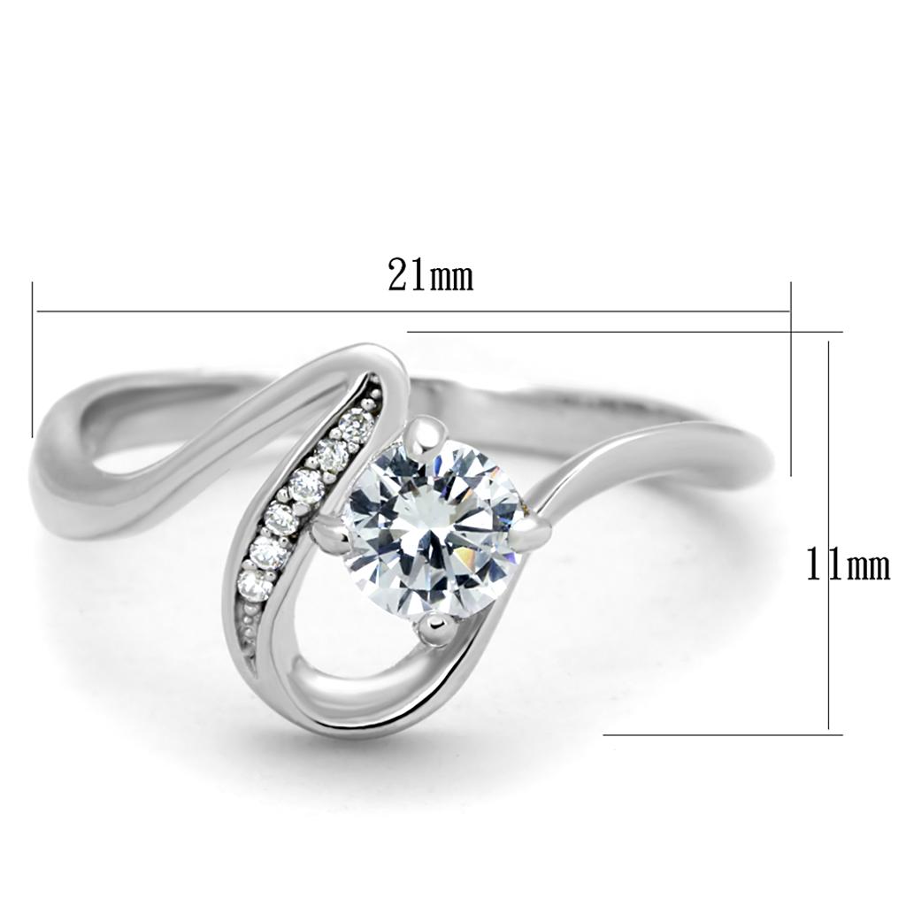 TS424 - Rhodium 925 Sterling Silver Ring with AAA Grade CZ  in Clear-1