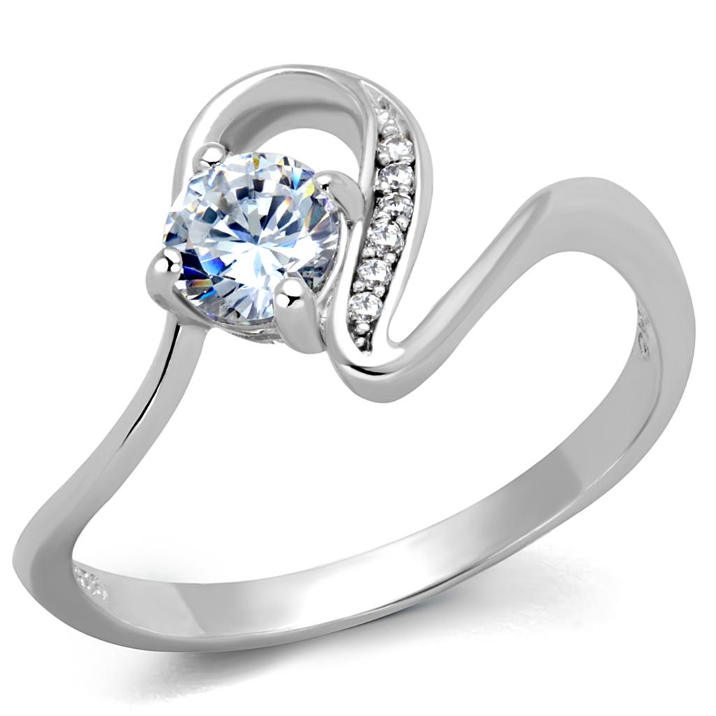 TS424 - Rhodium 925 Sterling Silver Ring with AAA Grade CZ  in Clear-4