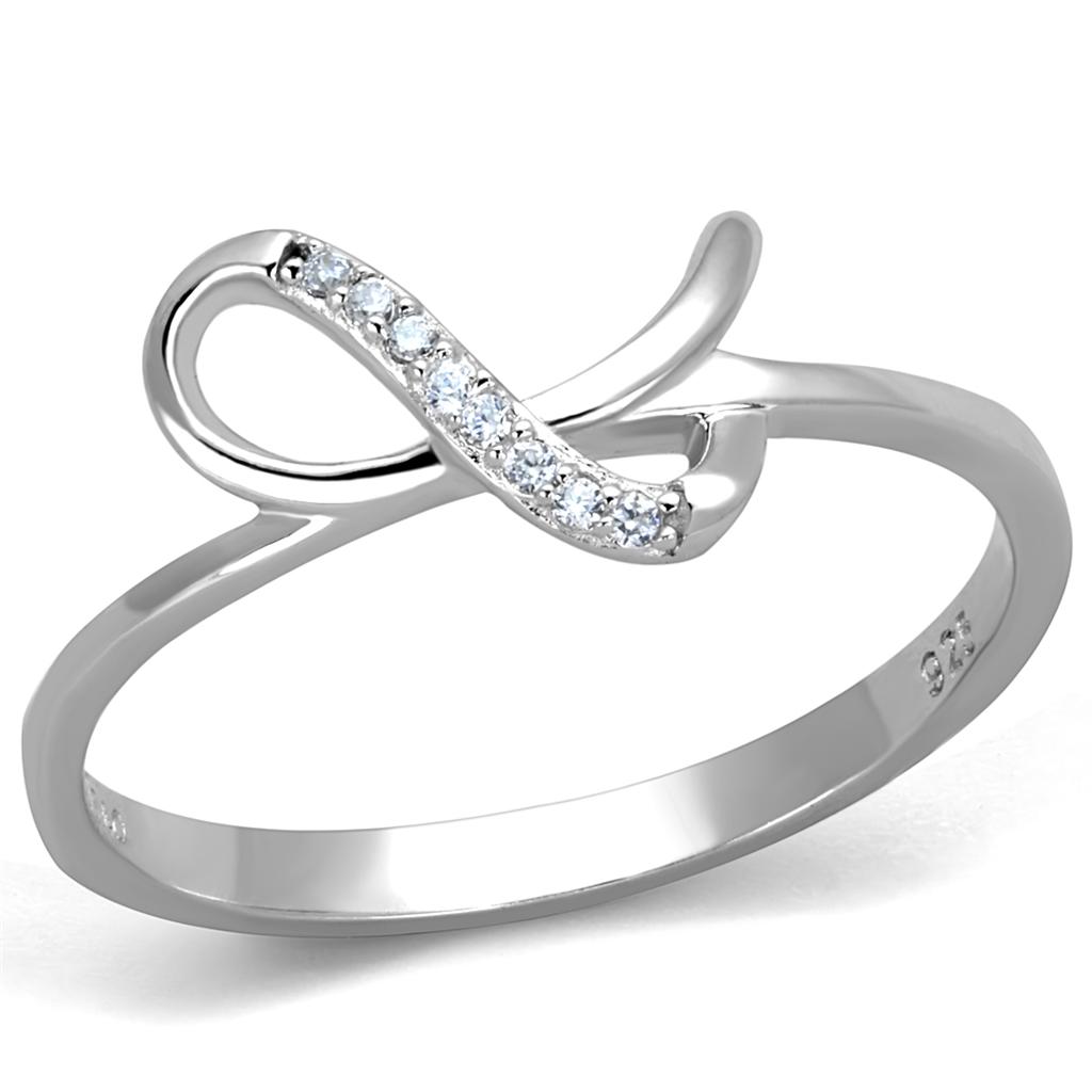 TS426 - Rhodium 925 Sterling Silver Ring with AAA Grade CZ  in Clear-4