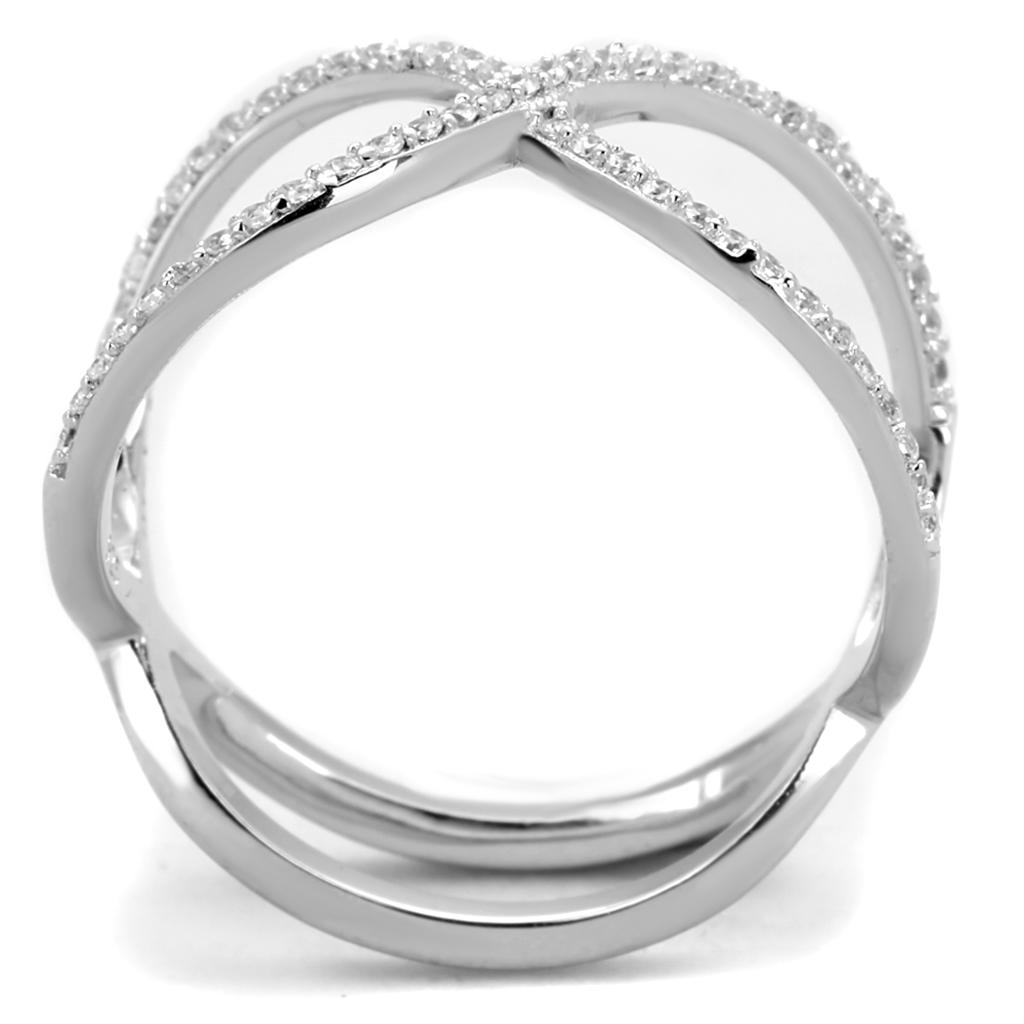 TS427 - Rhodium 925 Sterling Silver Ring with AAA Grade CZ  in Clear-2