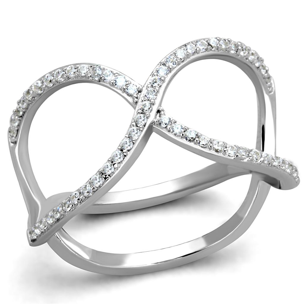 TS427 - Rhodium 925 Sterling Silver Ring with AAA Grade CZ  in Clear-4