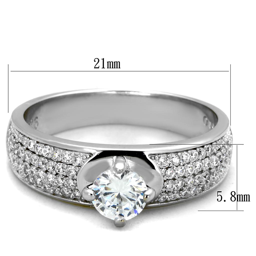 TS428 - Rhodium 925 Sterling Silver Ring with AAA Grade CZ  in Clear-1
