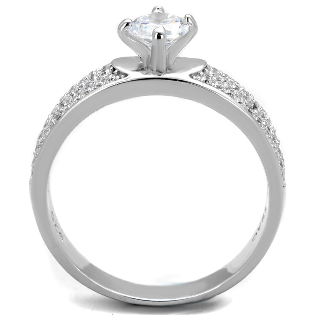 TS428 - Rhodium 925 Sterling Silver Ring with AAA Grade CZ  in Clear-2