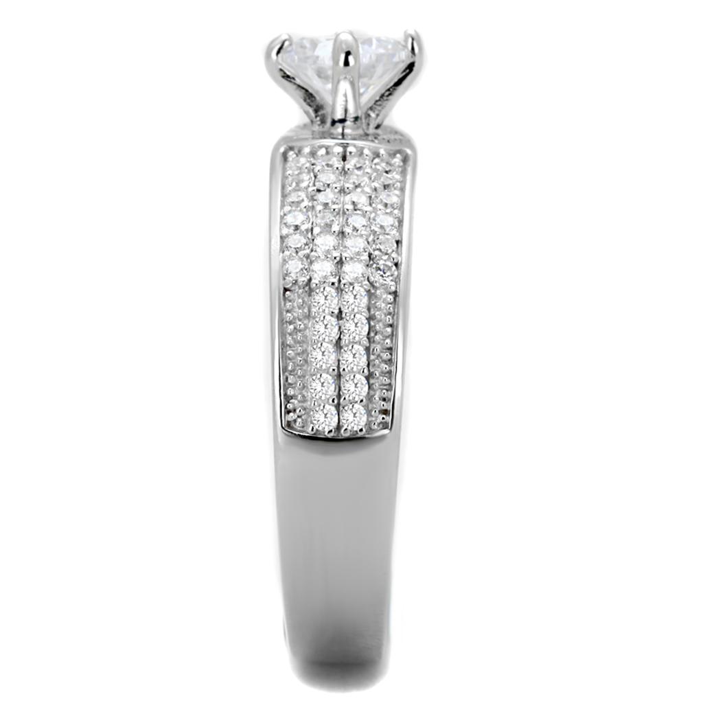 TS428 - Rhodium 925 Sterling Silver Ring with AAA Grade CZ  in Clear-3