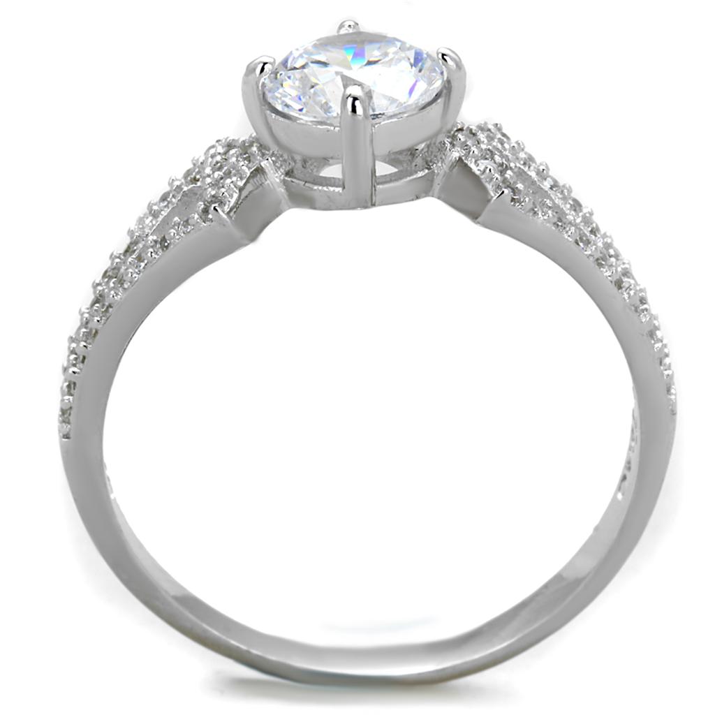 TS430 - Rhodium 925 Sterling Silver Ring with AAA Grade CZ  in Clear-2