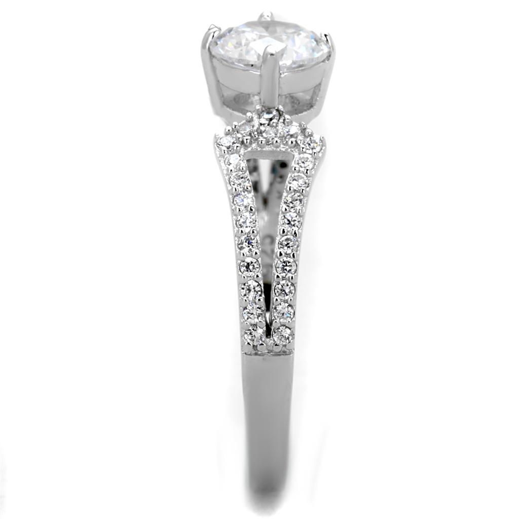 TS430 - Rhodium 925 Sterling Silver Ring with AAA Grade CZ  in Clear-3