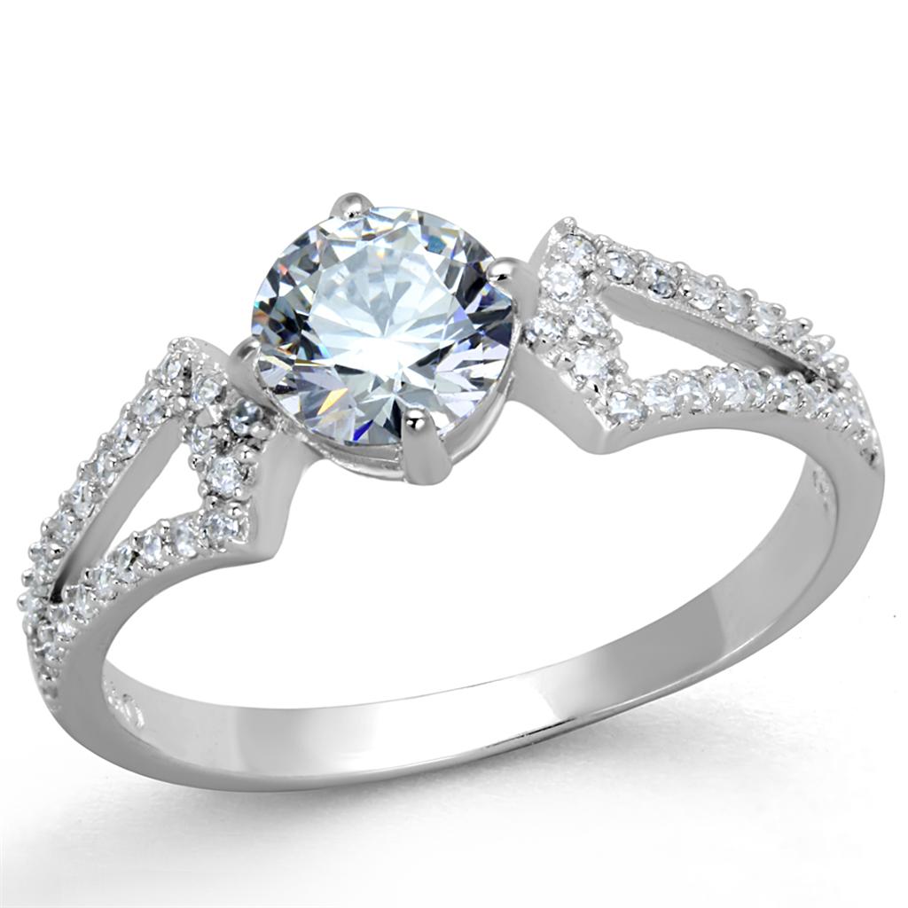 TS430 - Rhodium 925 Sterling Silver Ring with AAA Grade CZ  in Clear-4