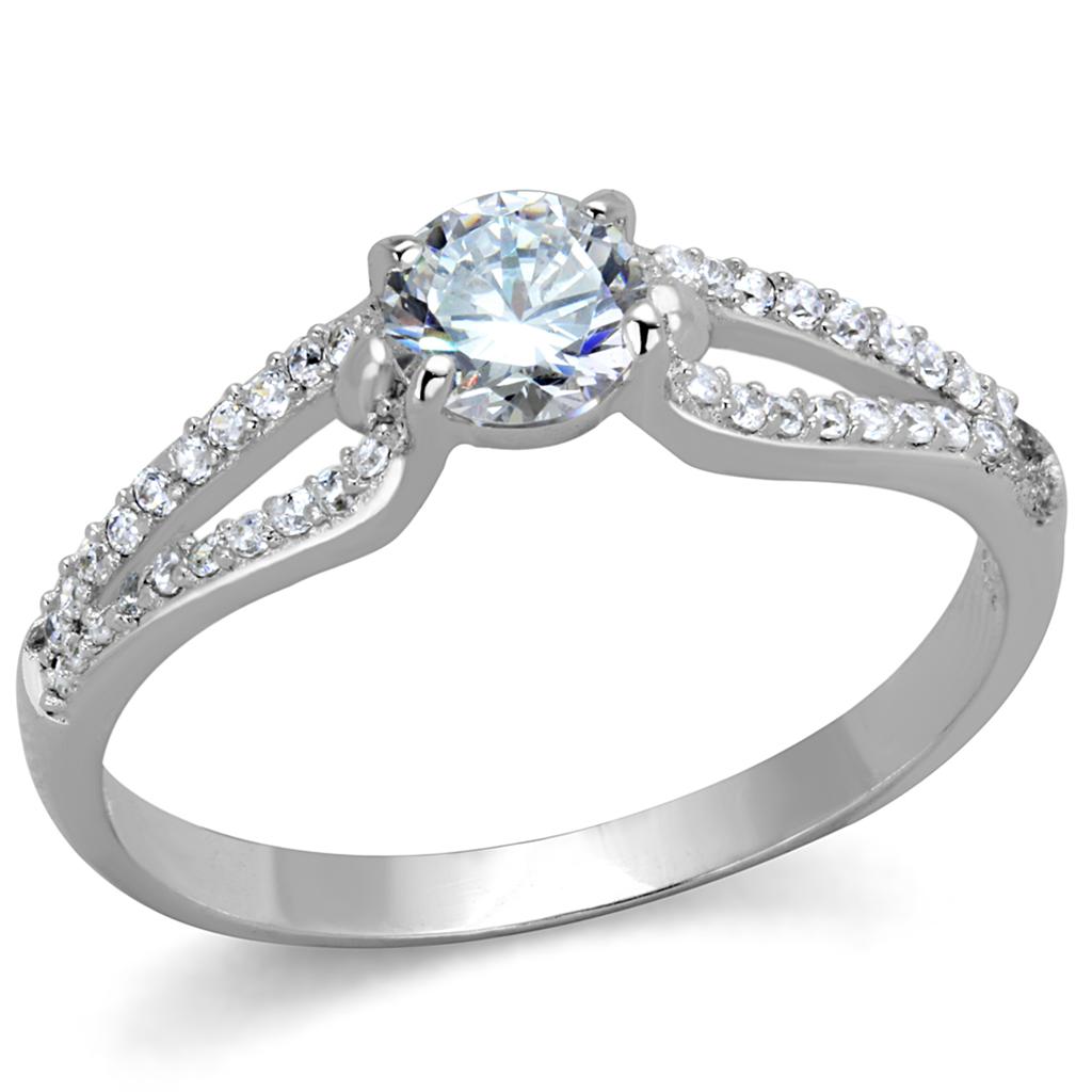 TS431 - Rhodium 925 Sterling Silver Ring with AAA Grade CZ  in Clear-4