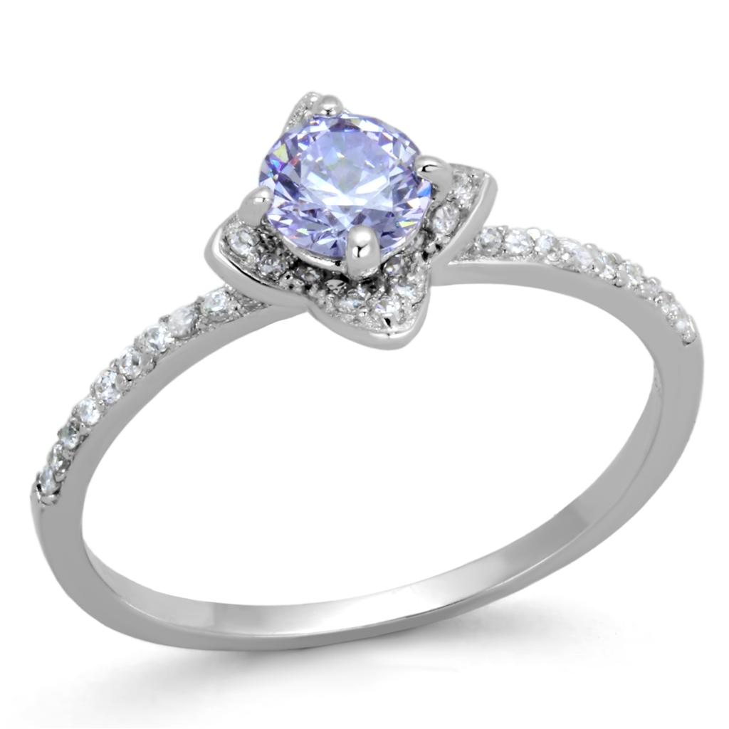 TS432 - Rhodium 925 Sterling Silver Ring with AAA Grade CZ  in Light Amethyst-4