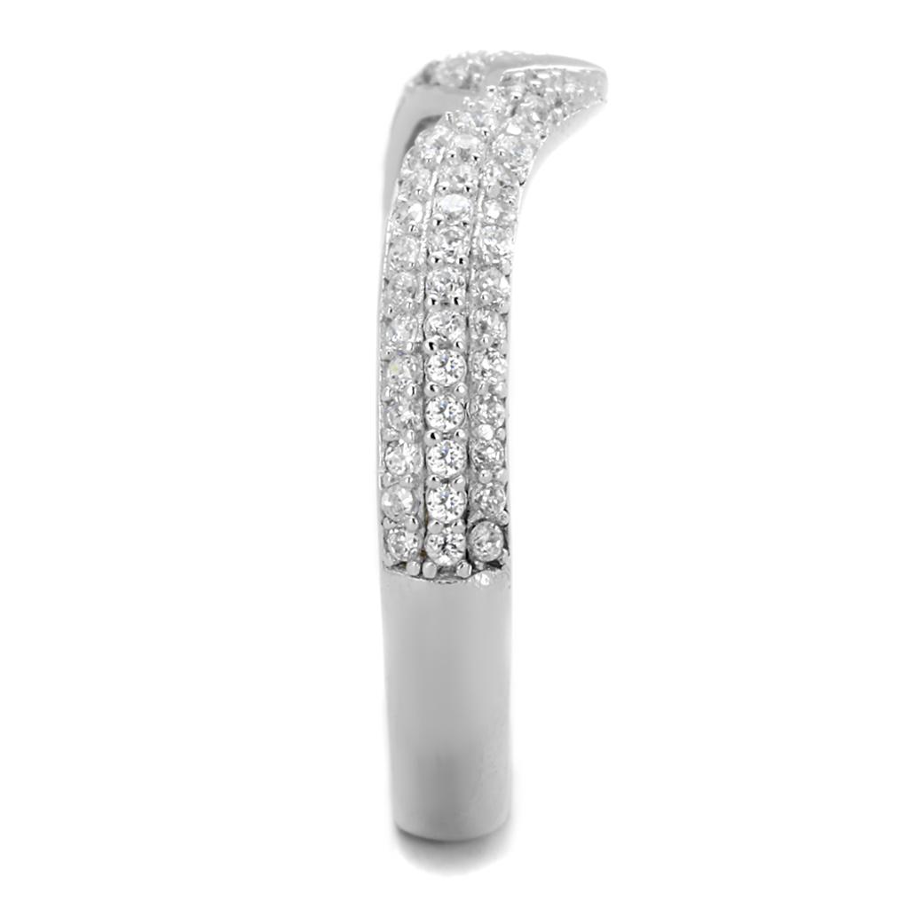 TS433 - Rhodium 925 Sterling Silver Ring with AAA Grade CZ  in Clear-3