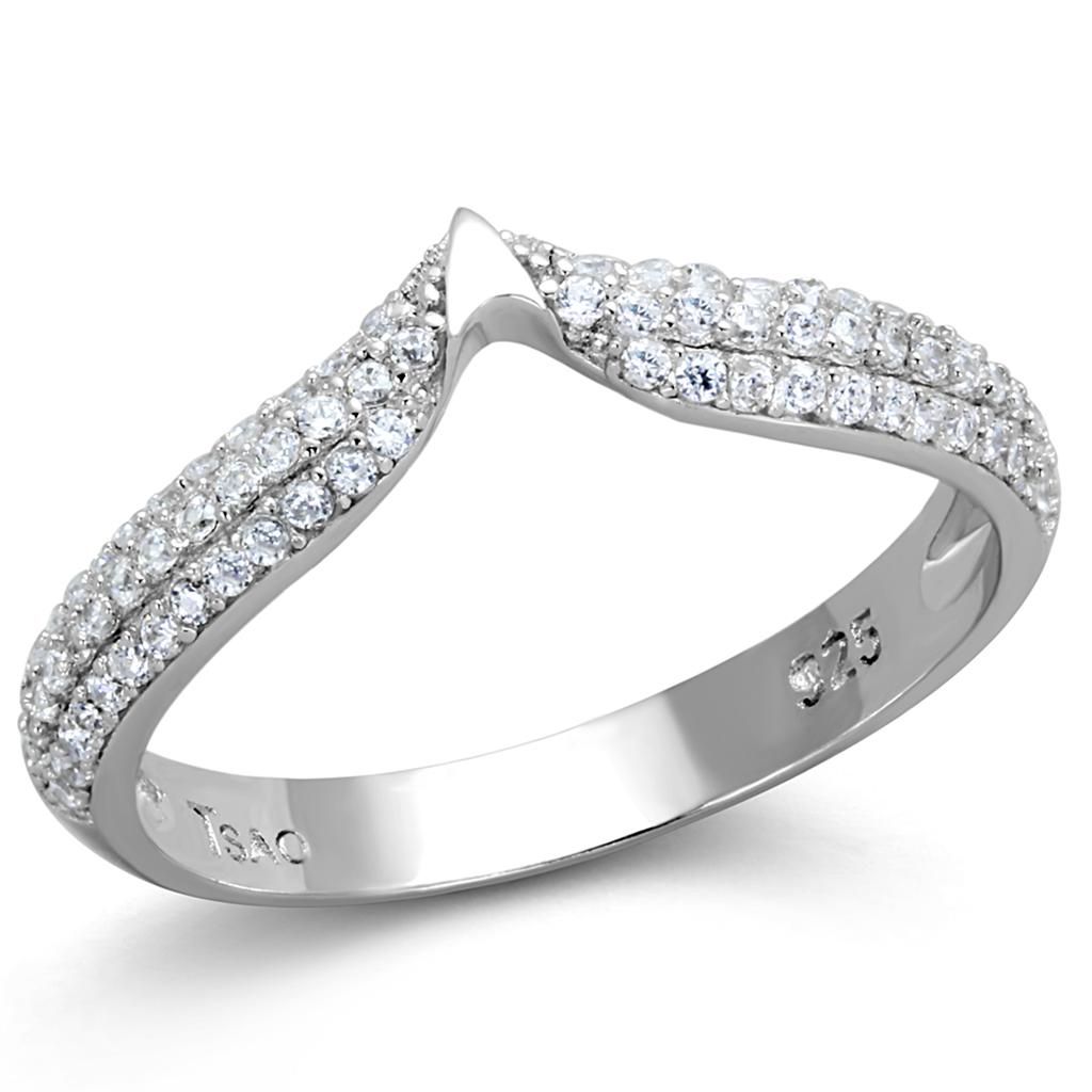 TS433 - Rhodium 925 Sterling Silver Ring with AAA Grade CZ  in Clear-4