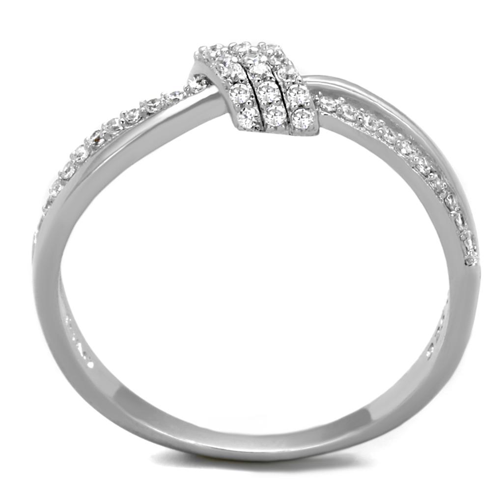 TS435 - Rhodium 925 Sterling Silver Ring with AAA Grade CZ  in Clear-2