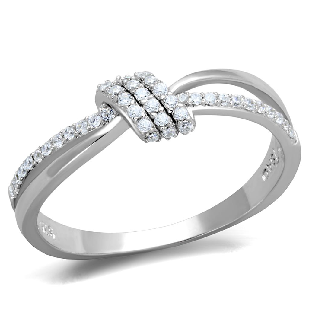 TS435 - Rhodium 925 Sterling Silver Ring with AAA Grade CZ  in Clear-4