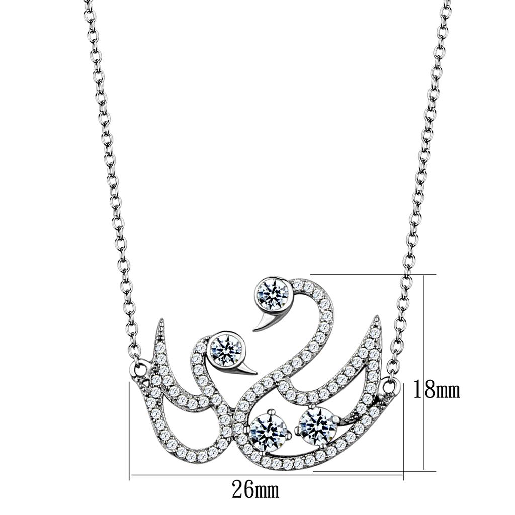 TS447 - Rhodium 925 Sterling Silver Chain Pendant with AAA Grade CZ  in Clear-1