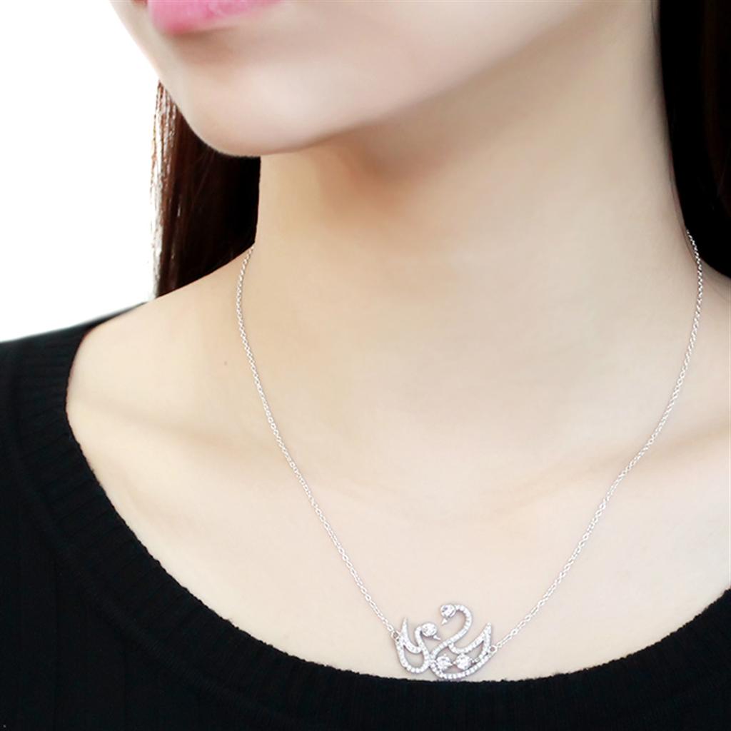 TS447 - Rhodium 925 Sterling Silver Chain Pendant with AAA Grade CZ  in Clear-2