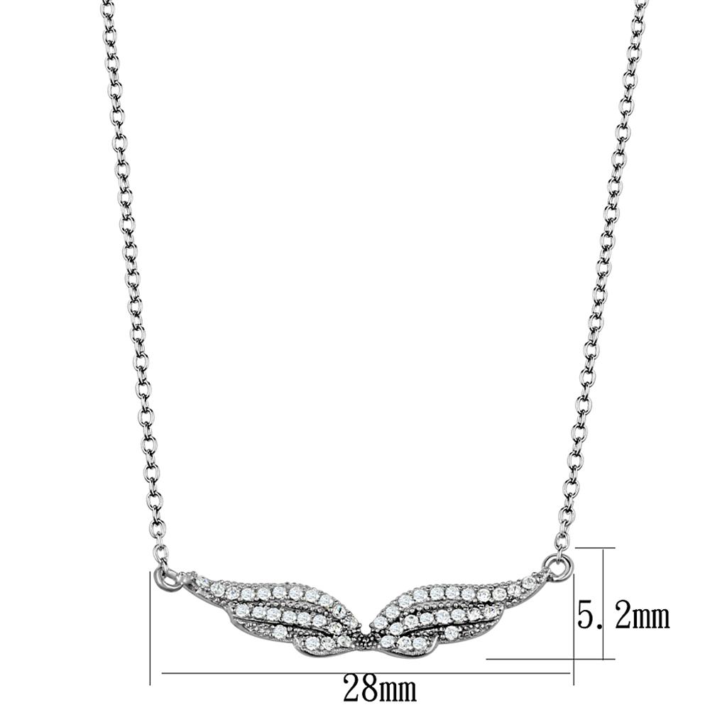 TS448 - Rhodium 925 Sterling Silver Chain Pendant with AAA Grade CZ  in Clear-1