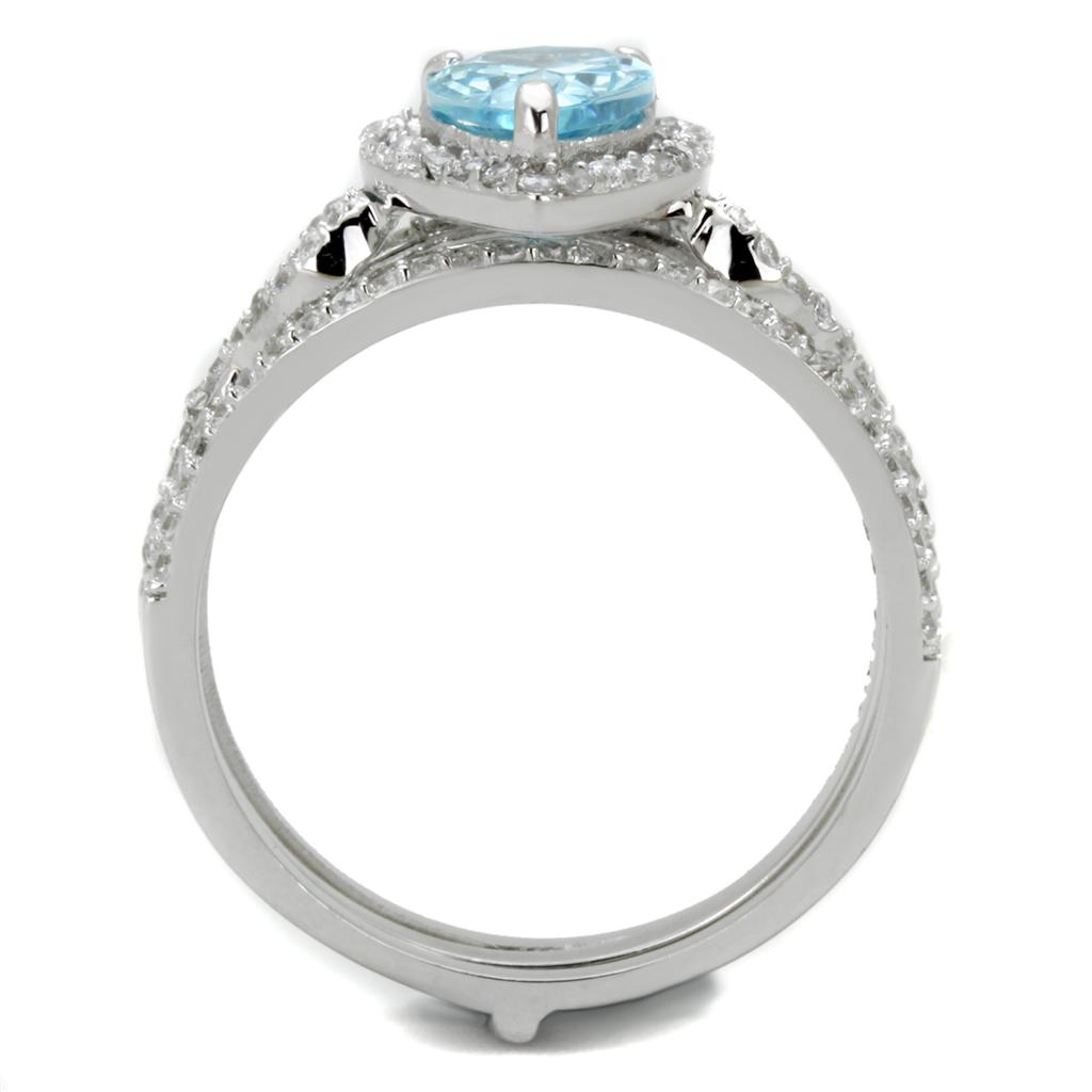 TS453 - Rhodium 925 Sterling Silver Ring with AAA Grade CZ  in Sea Blue-2