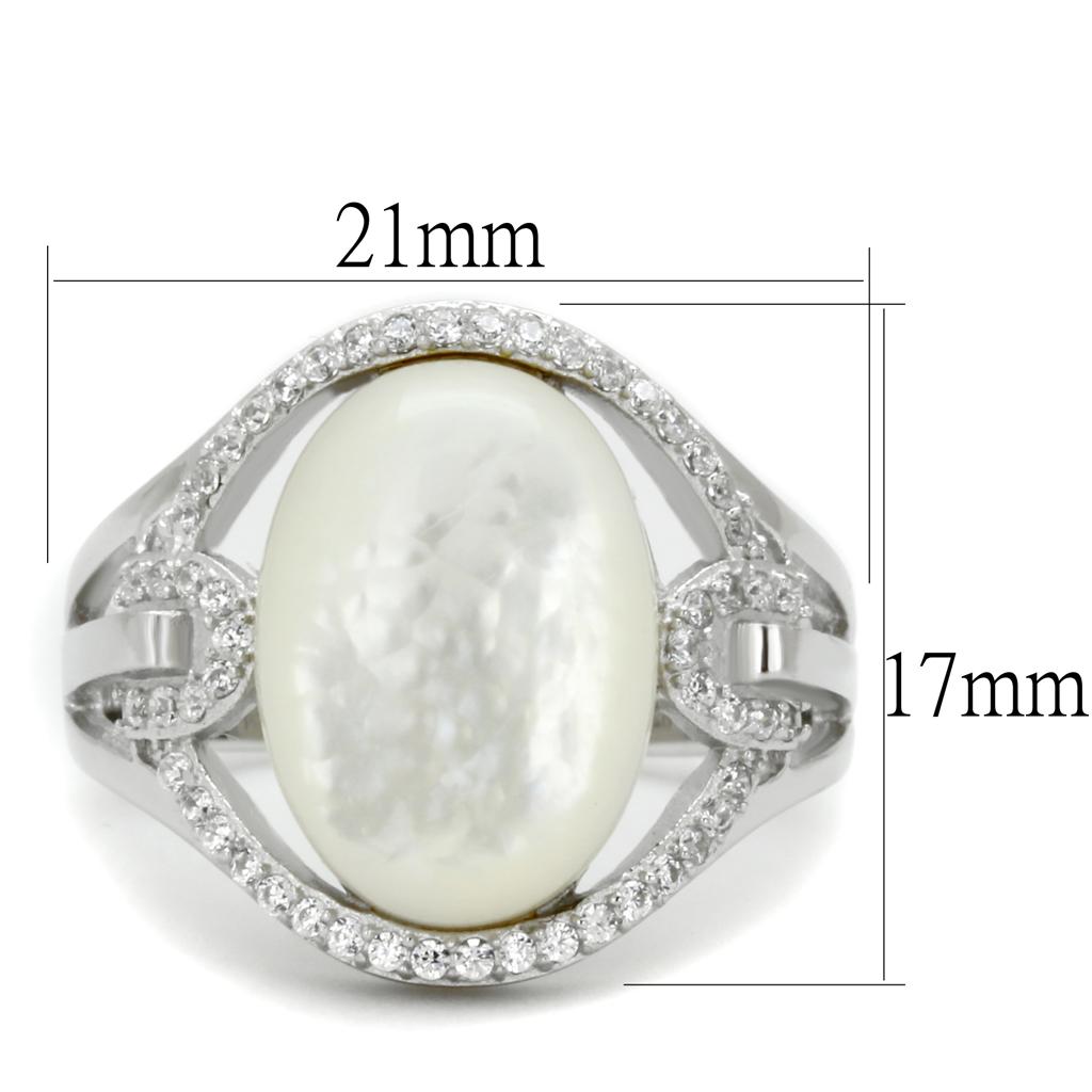 TS456 - Rhodium 925 Sterling Silver Ring with Precious Stone Conch in White-1
