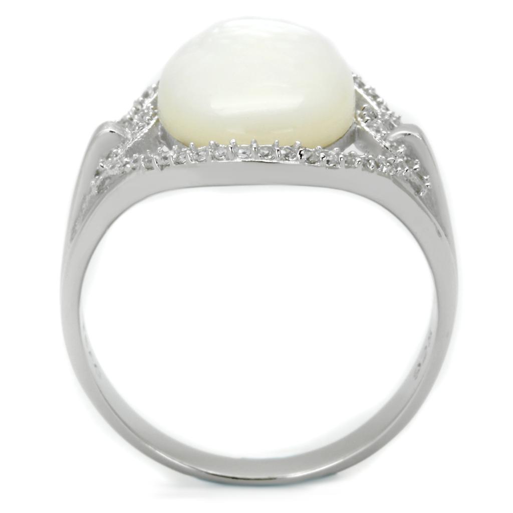 TS456 - Rhodium 925 Sterling Silver Ring with Precious Stone Conch in White-2