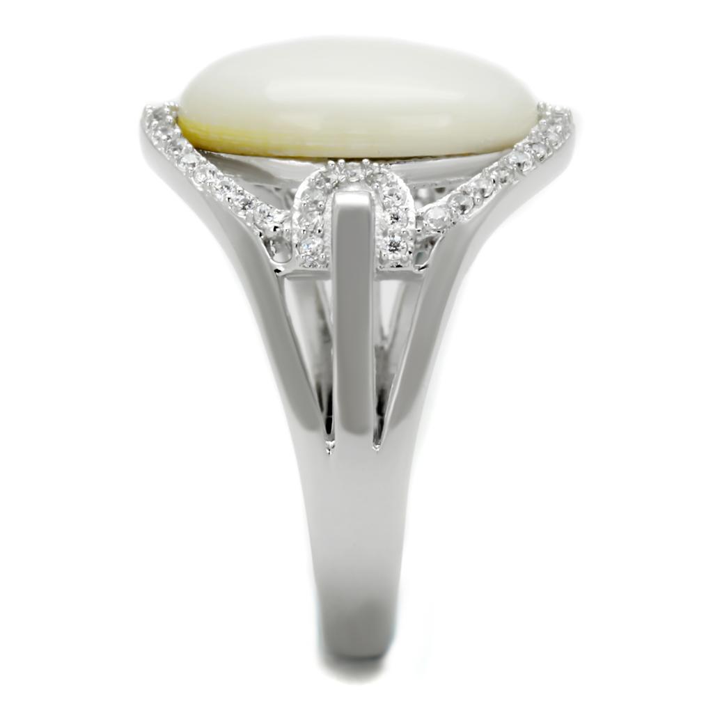 TS456 - Rhodium 925 Sterling Silver Ring with Precious Stone Conch in White-3