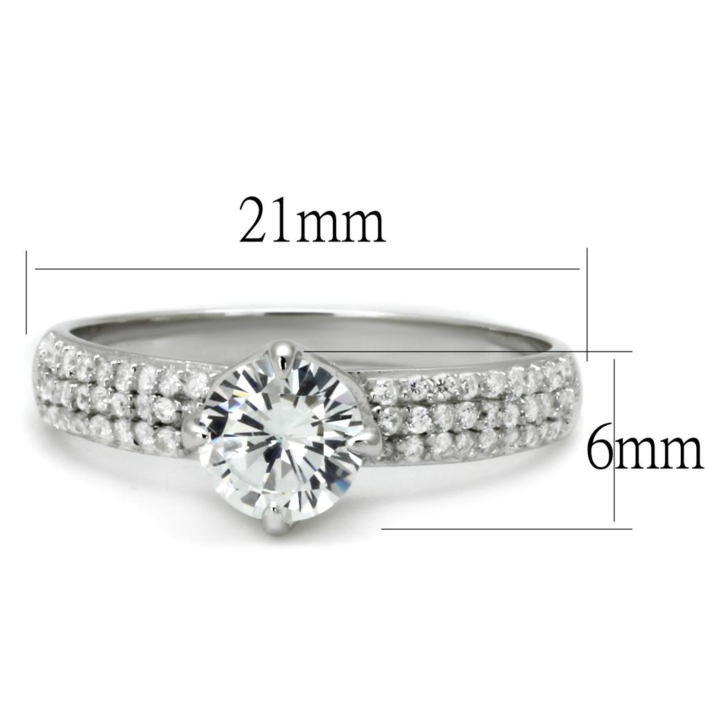 TS458 - Rhodium 925 Sterling Silver Ring with AAA Grade CZ  in Clear-1