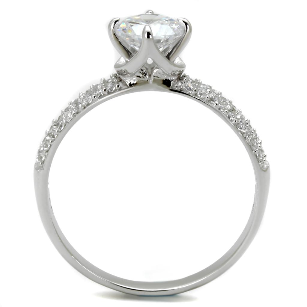 TS458 - Rhodium 925 Sterling Silver Ring with AAA Grade CZ  in Clear-2