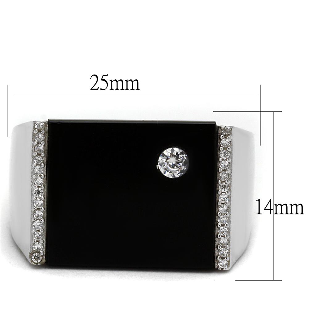 TS459 - Rhodium 925 Sterling Silver Ring with Synthetic Onyx in Jet-1