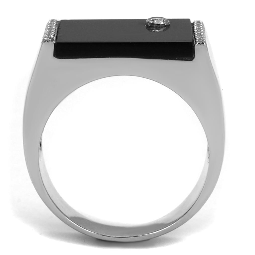 TS459 - Rhodium 925 Sterling Silver Ring with Synthetic Onyx in Jet-2