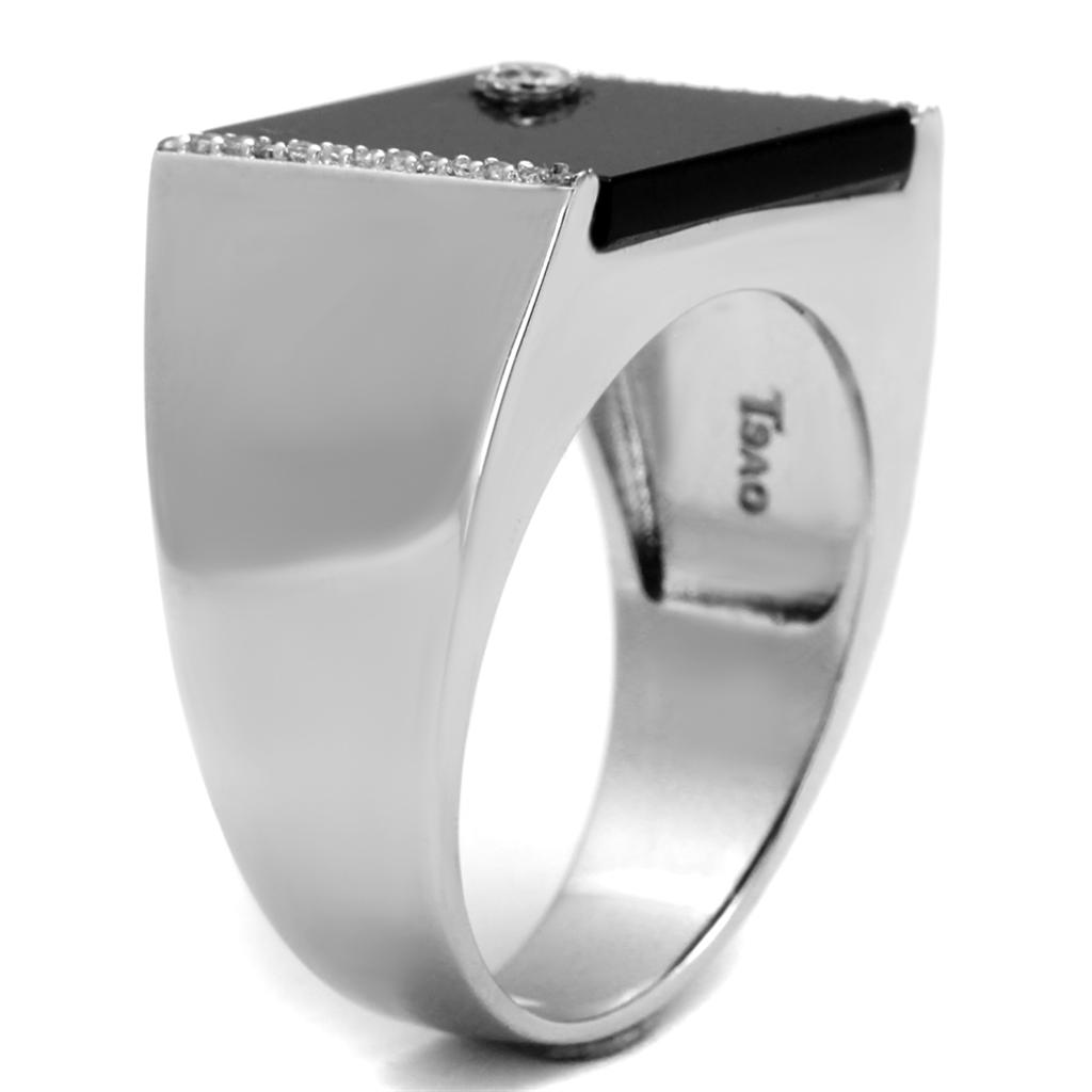TS459 - Rhodium 925 Sterling Silver Ring with Synthetic Onyx in Jet-3