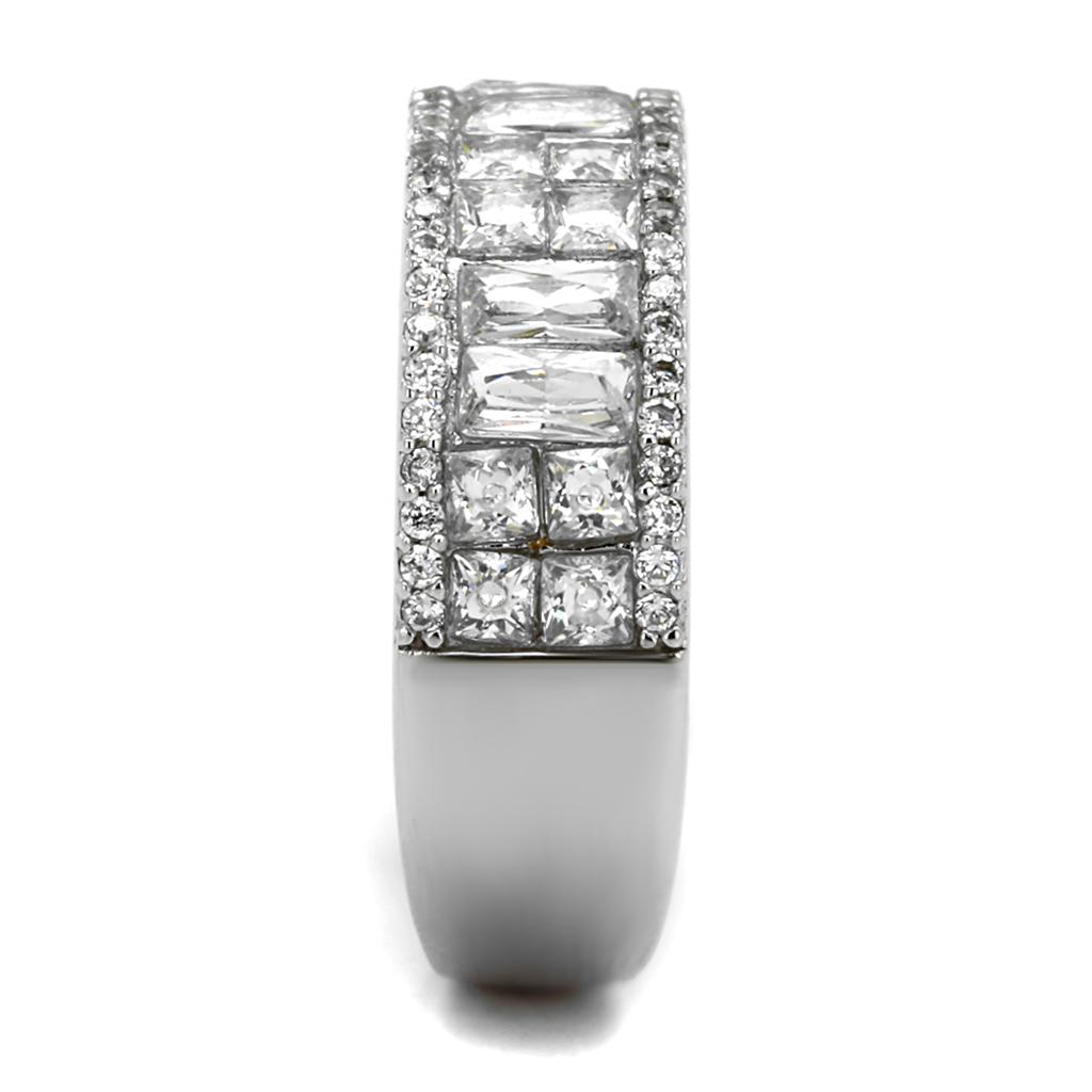 TS460 - Rhodium 925 Sterling Silver Ring with AAA Grade CZ  in Clear-3