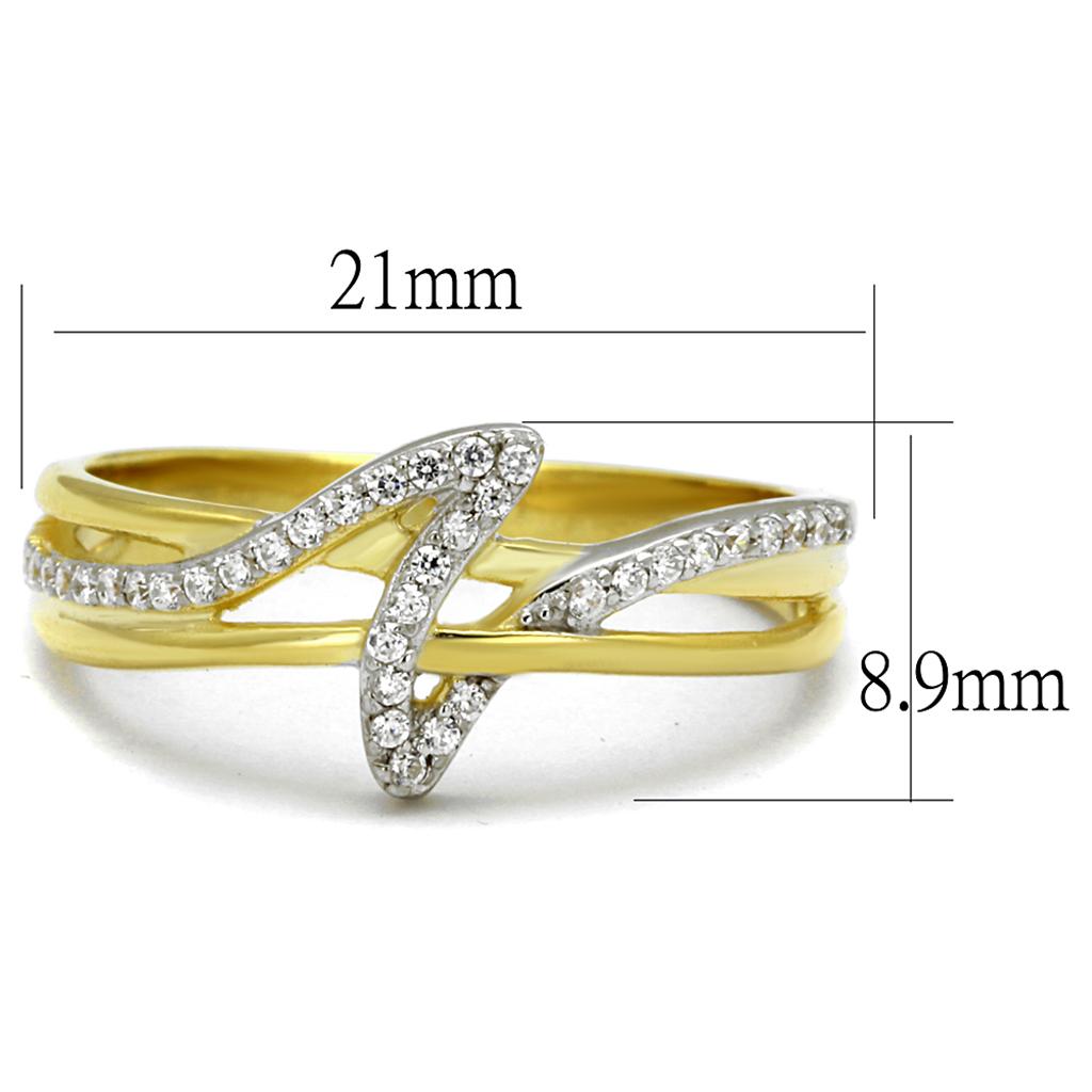 TS461 - Gold+Rhodium 925 Sterling Silver Ring with AAA Grade CZ  in Clear-1