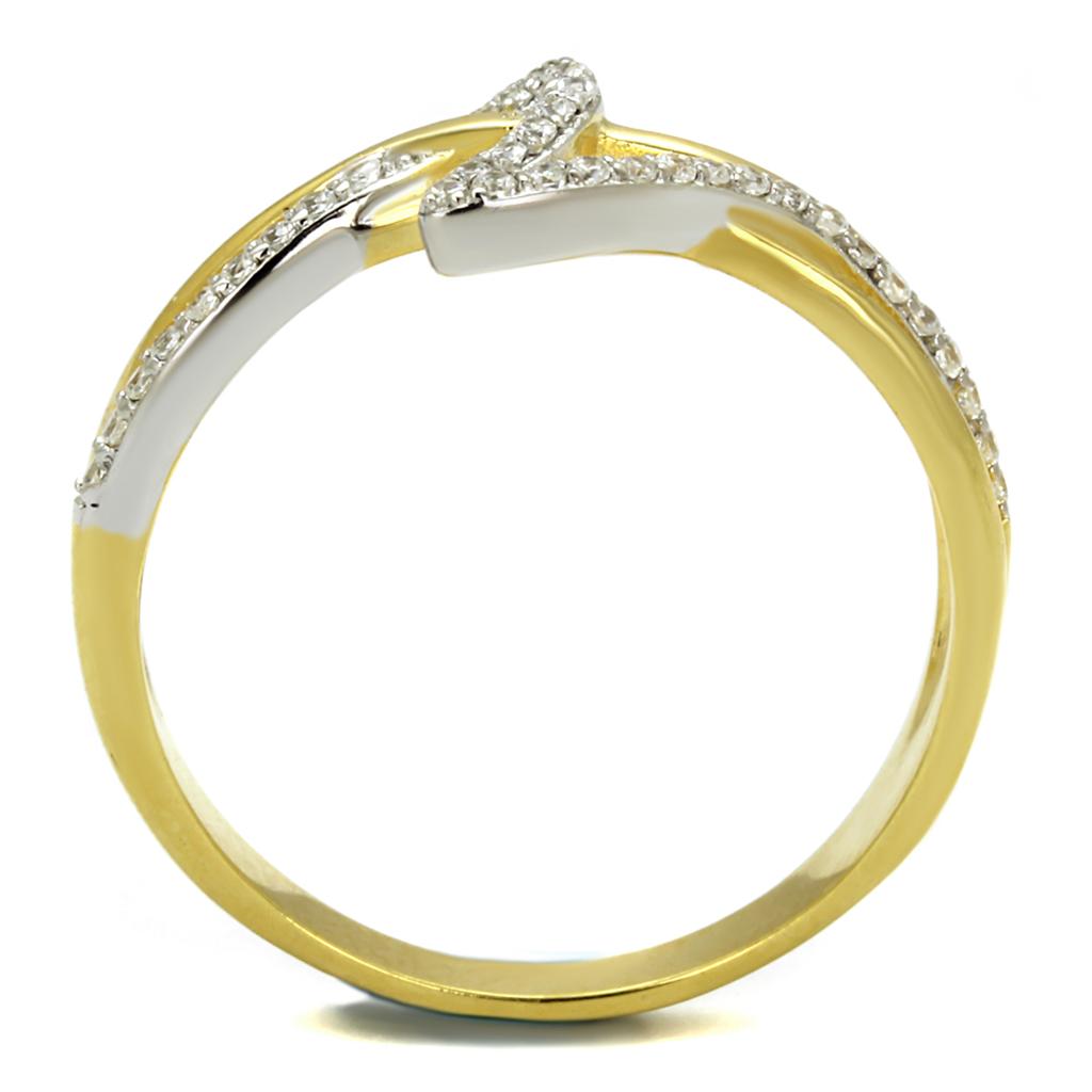 TS461 - Gold+Rhodium 925 Sterling Silver Ring with AAA Grade CZ  in Clear-2