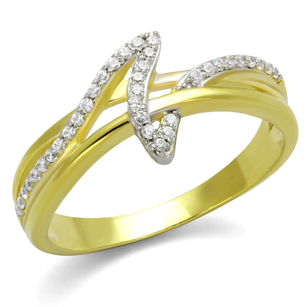TS461 - Gold+Rhodium 925 Sterling Silver Ring with AAA Grade CZ  in Clear-4