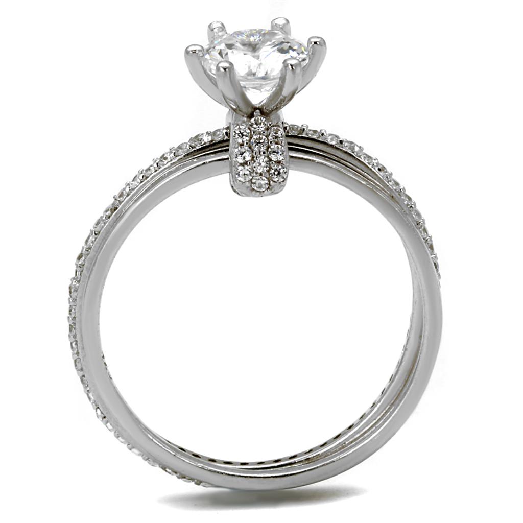TS464 - Rhodium 925 Sterling Silver Ring with AAA Grade CZ  in Clear-2