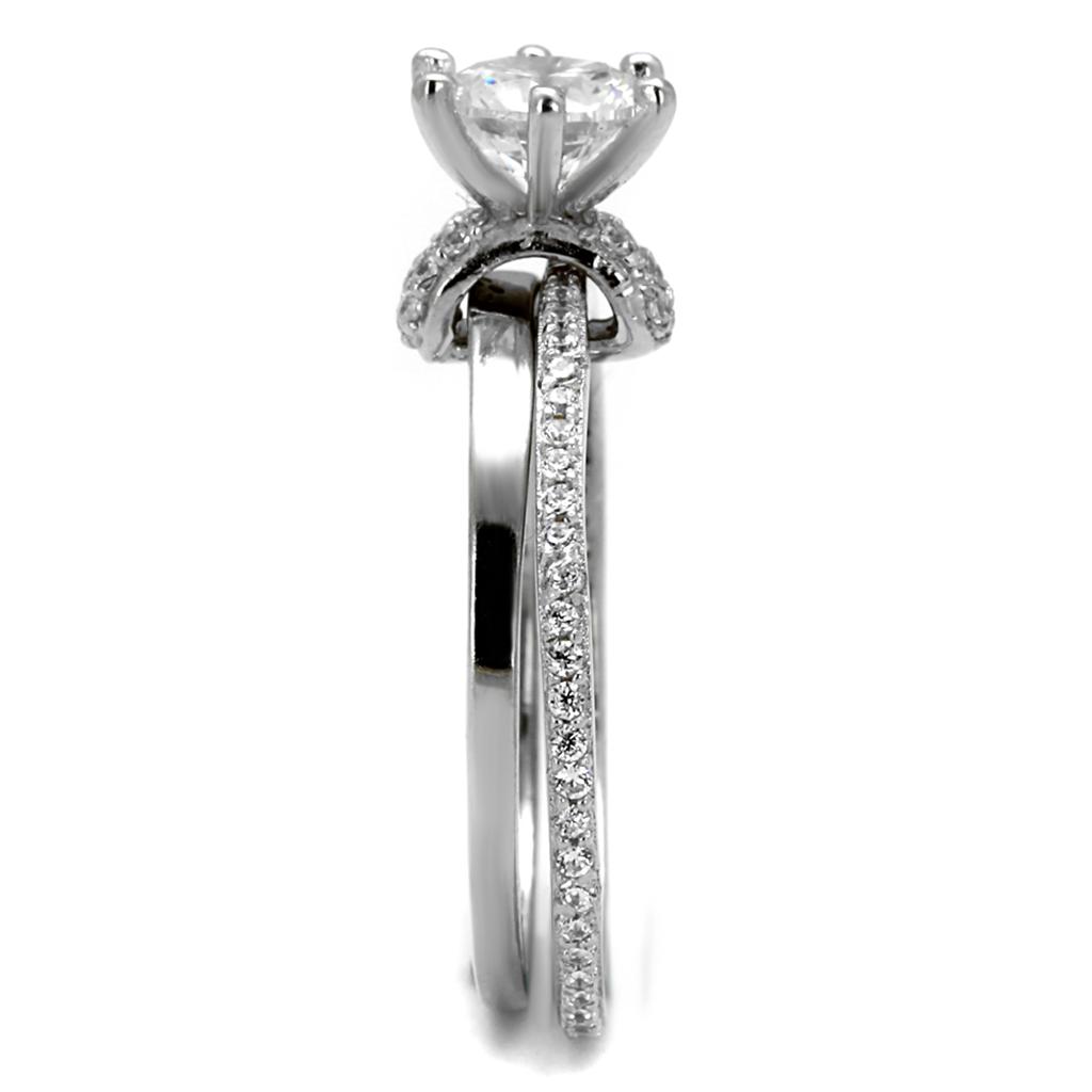 TS464 - Rhodium 925 Sterling Silver Ring with AAA Grade CZ  in Clear-3