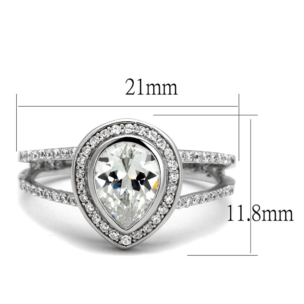 TS465 - Rhodium 925 Sterling Silver Ring with AAA Grade CZ  in Clear-1