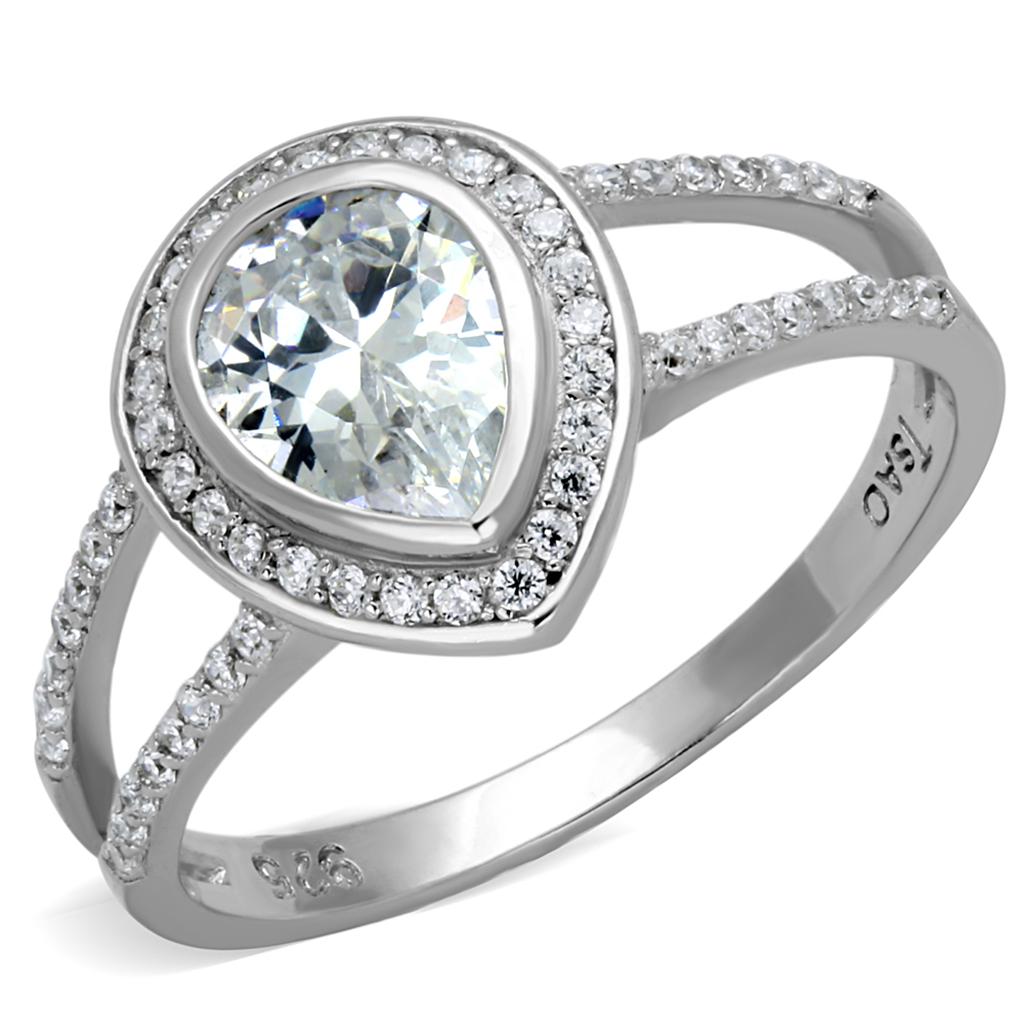 TS465 - Rhodium 925 Sterling Silver Ring with AAA Grade CZ  in Clear-4