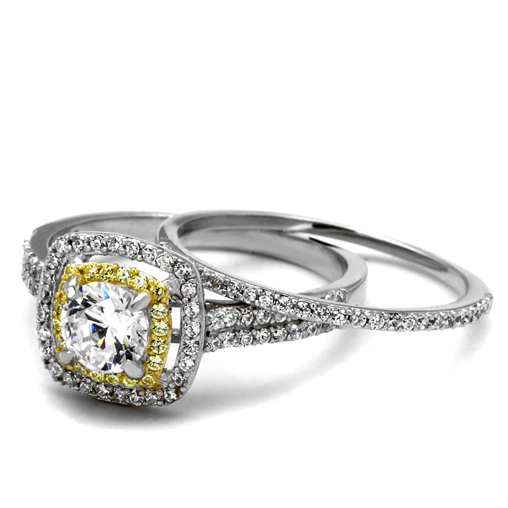 TS467 - Reverse Two-Tone 925 Sterling Silver Ring with AAA Grade CZ  in Clear-1