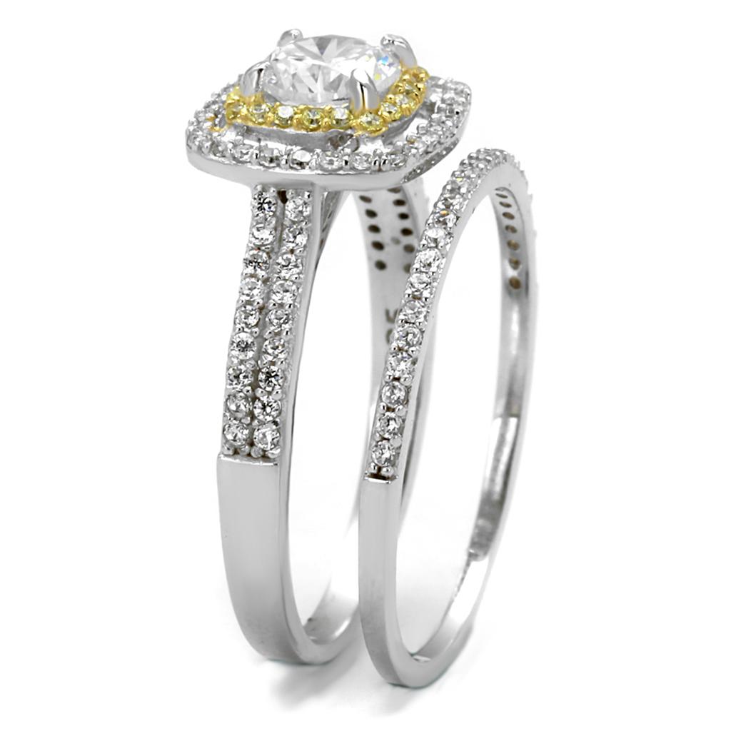 TS467 - Reverse Two-Tone 925 Sterling Silver Ring with AAA Grade CZ  in Clear-3