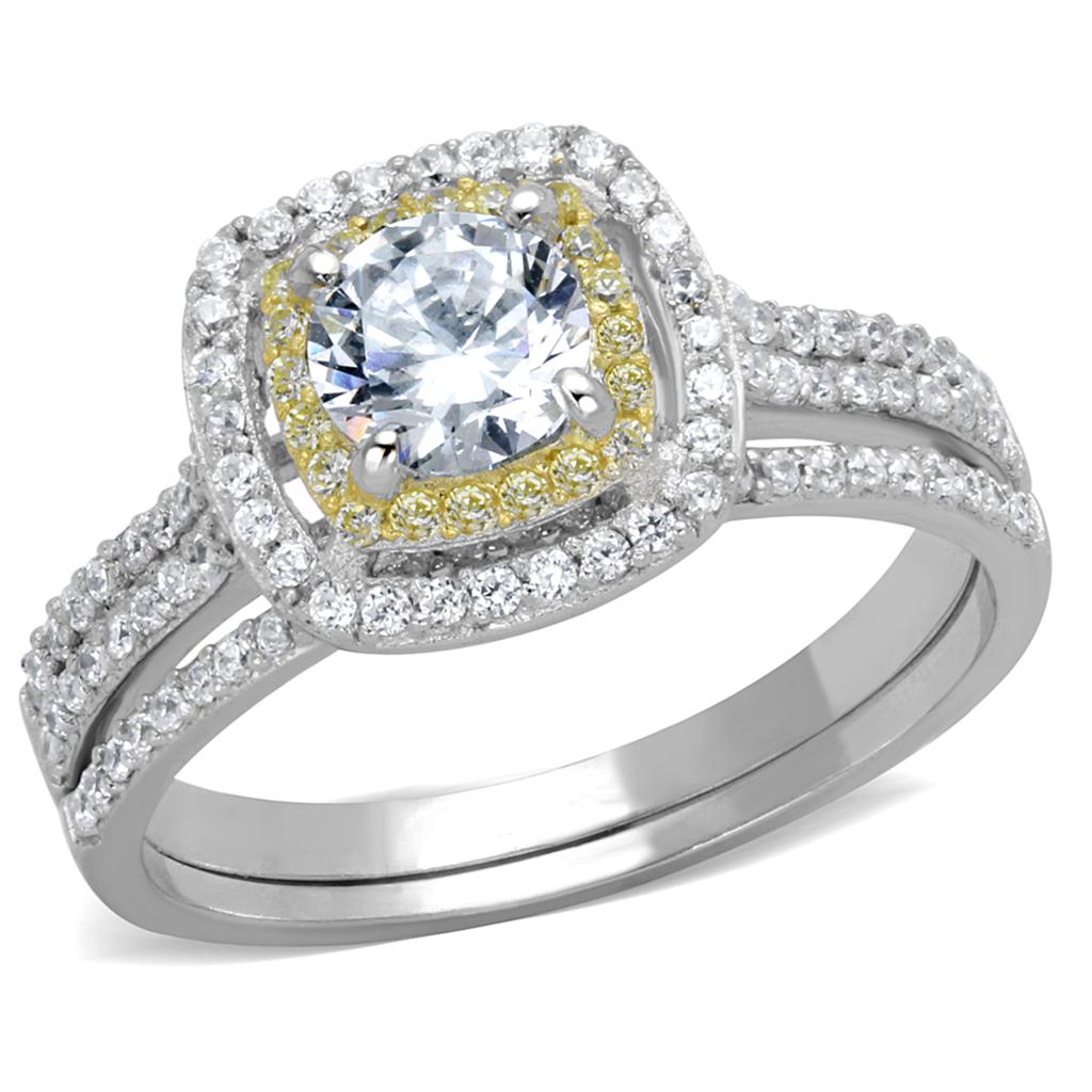 TS467 - Reverse Two-Tone 925 Sterling Silver Ring with AAA Grade CZ  in Clear-4