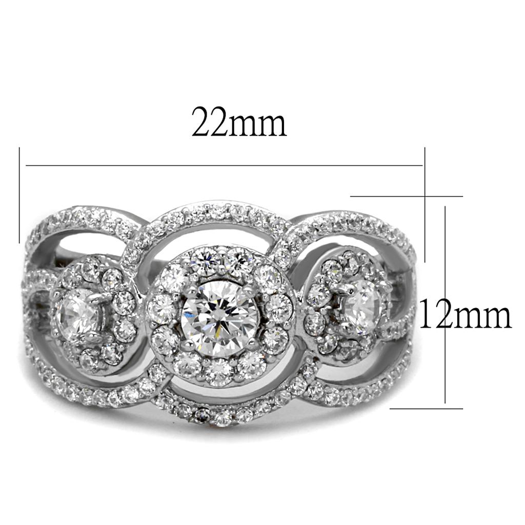 TS468 - Rhodium 925 Sterling Silver Ring with AAA Grade CZ  in Clear-1