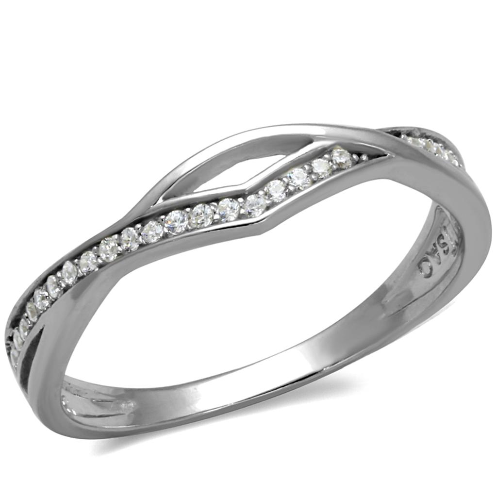 TS471 - Rhodium 925 Sterling Silver Ring with AAA Grade CZ  in Clear-4