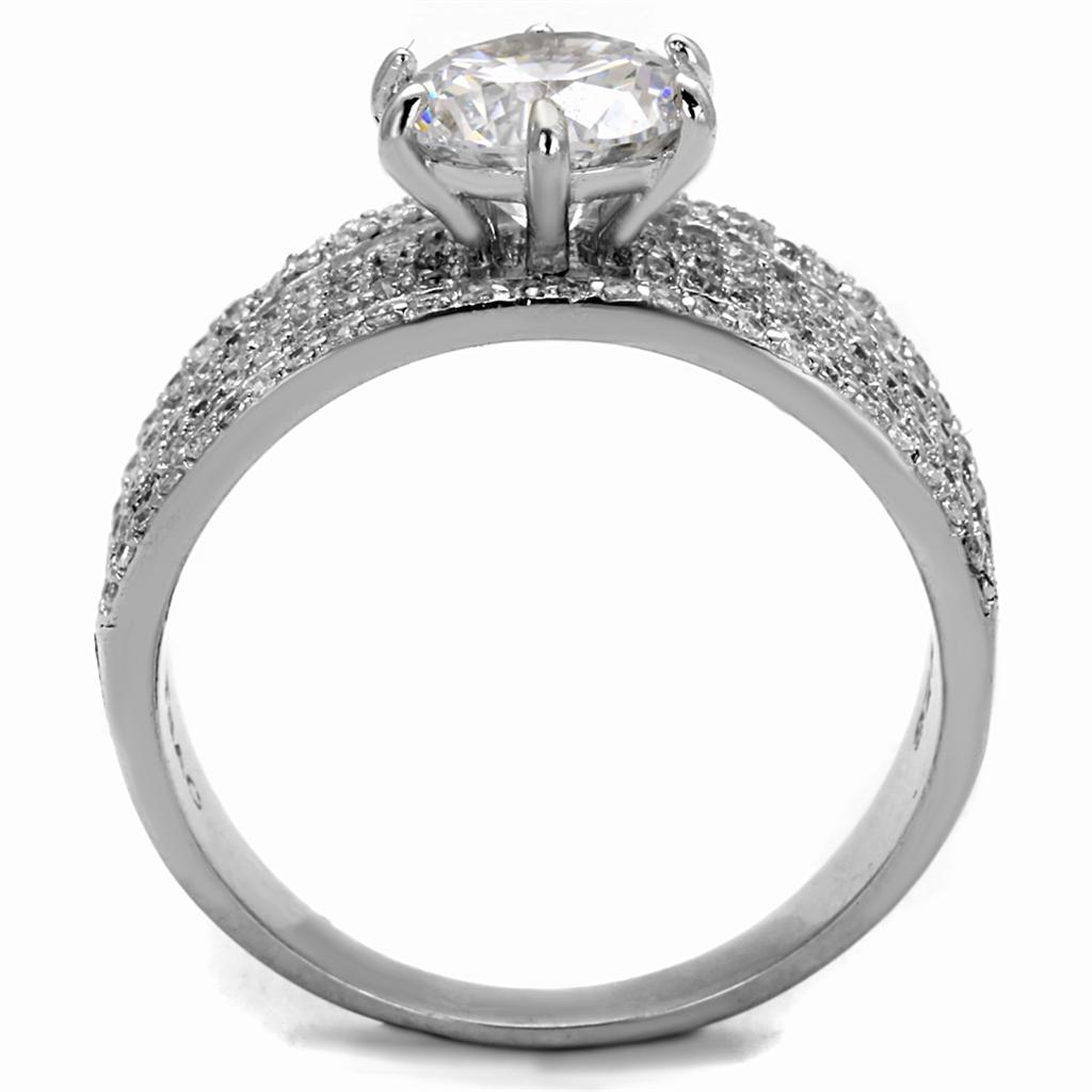 TS473 - Rhodium 925 Sterling Silver Ring with AAA Grade CZ  in Clear-2
