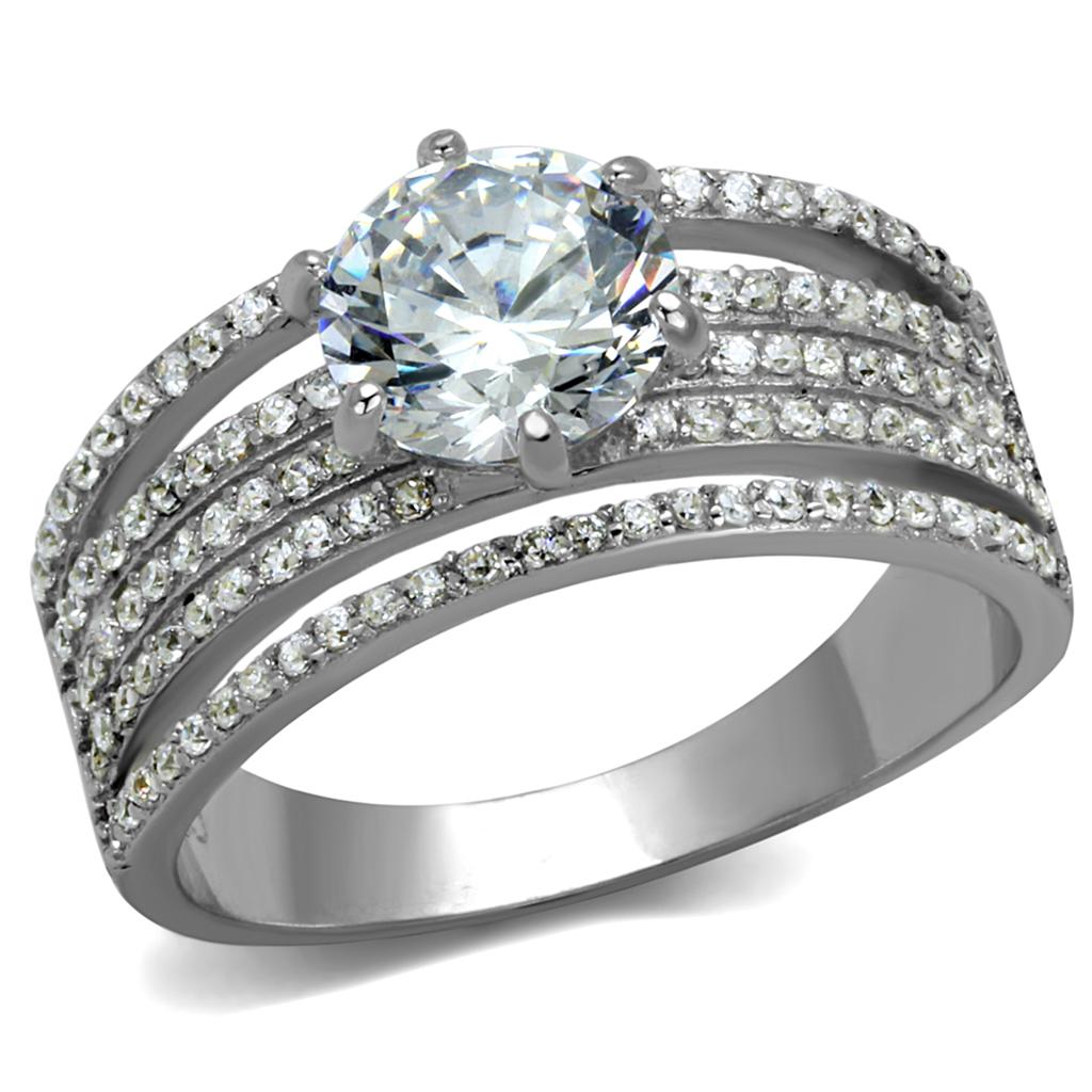 TS473 - Rhodium 925 Sterling Silver Ring with AAA Grade CZ  in Clear-4
