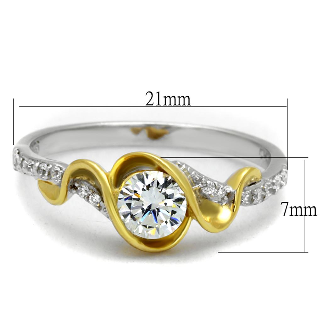 TS475 - Reverse Two-Tone 925 Sterling Silver Ring with AAA Grade CZ  in Clear-1