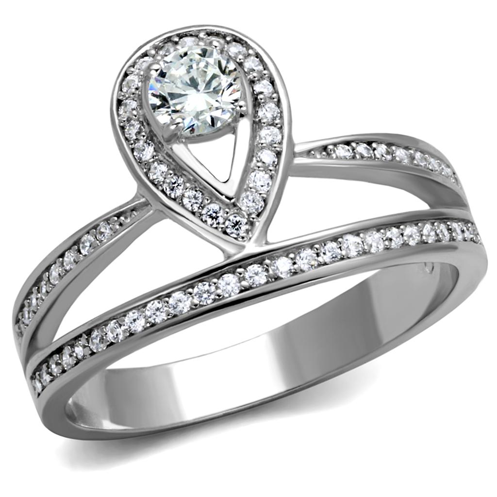 TS476 - Rhodium 925 Sterling Silver Ring with AAA Grade CZ  in Clear-4