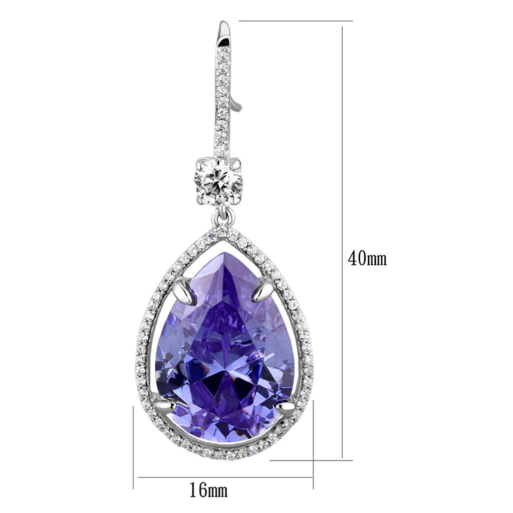 TS477 - Rhodium 925 Sterling Silver Earrings with AAA Grade CZ  in Light Amethyst-1