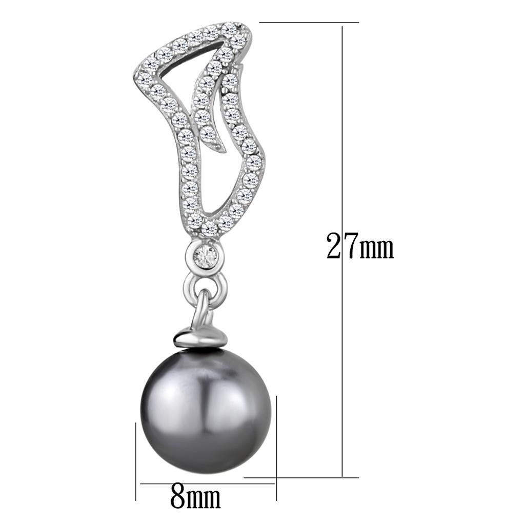 TS479 - Rhodium 925 Sterling Silver Earrings with Synthetic Pearl in Gray-1