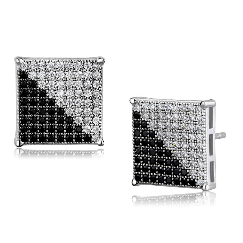 TS482 - Rhodium + Ruthenium 925 Sterling Silver Earrings with AAA Grade CZ  in Black Diamond-2