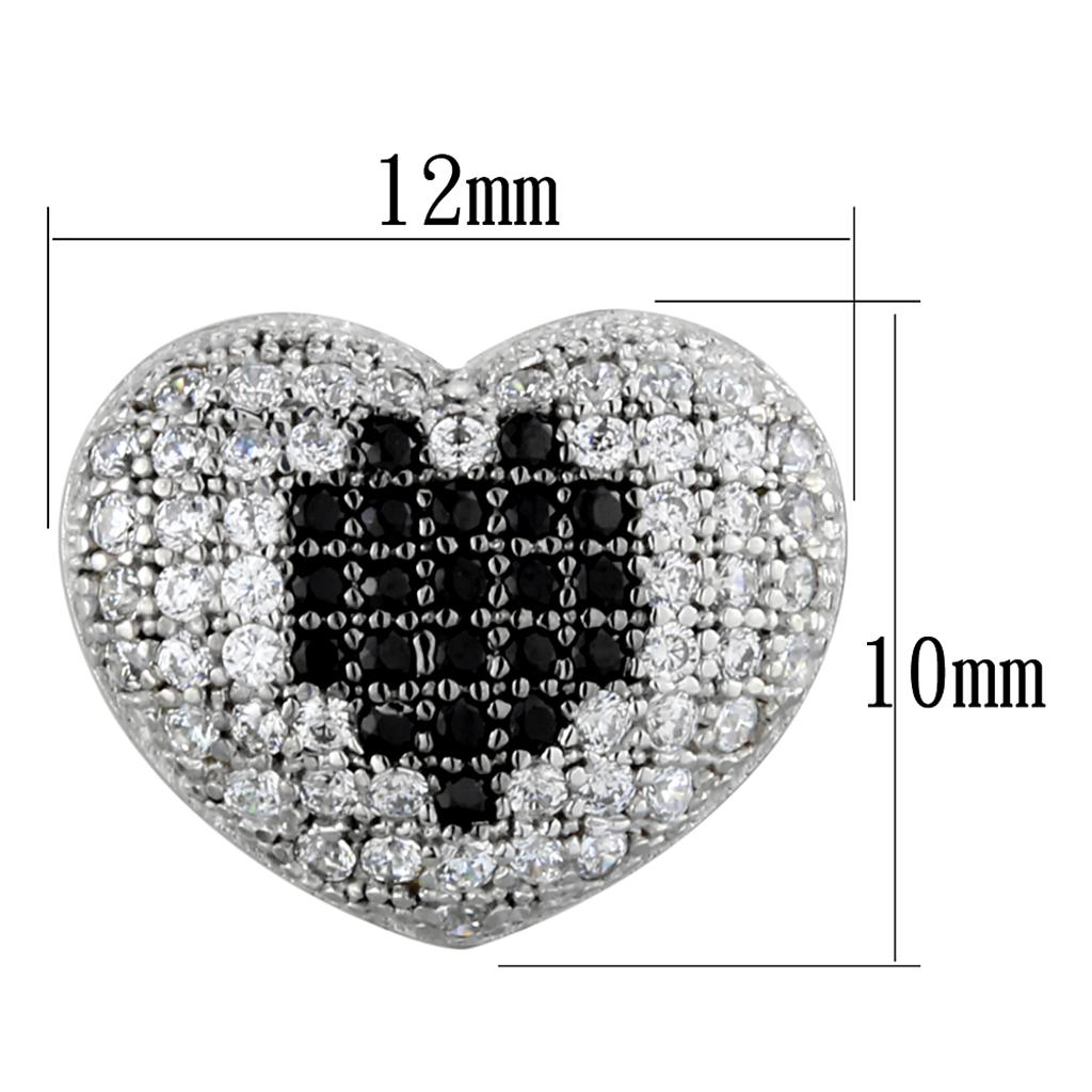 TS483 - Rhodium + Ruthenium 925 Sterling Silver Earrings with AAA Grade CZ  in Black Diamond-1